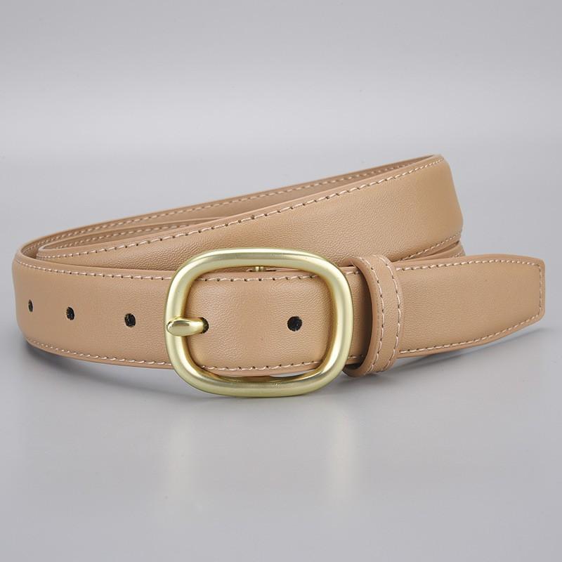 Womens Genuine Leather Belt With Gold-Tone Pin Buckle Slim Fit Jeans Trousers Stylish Casual Accessory