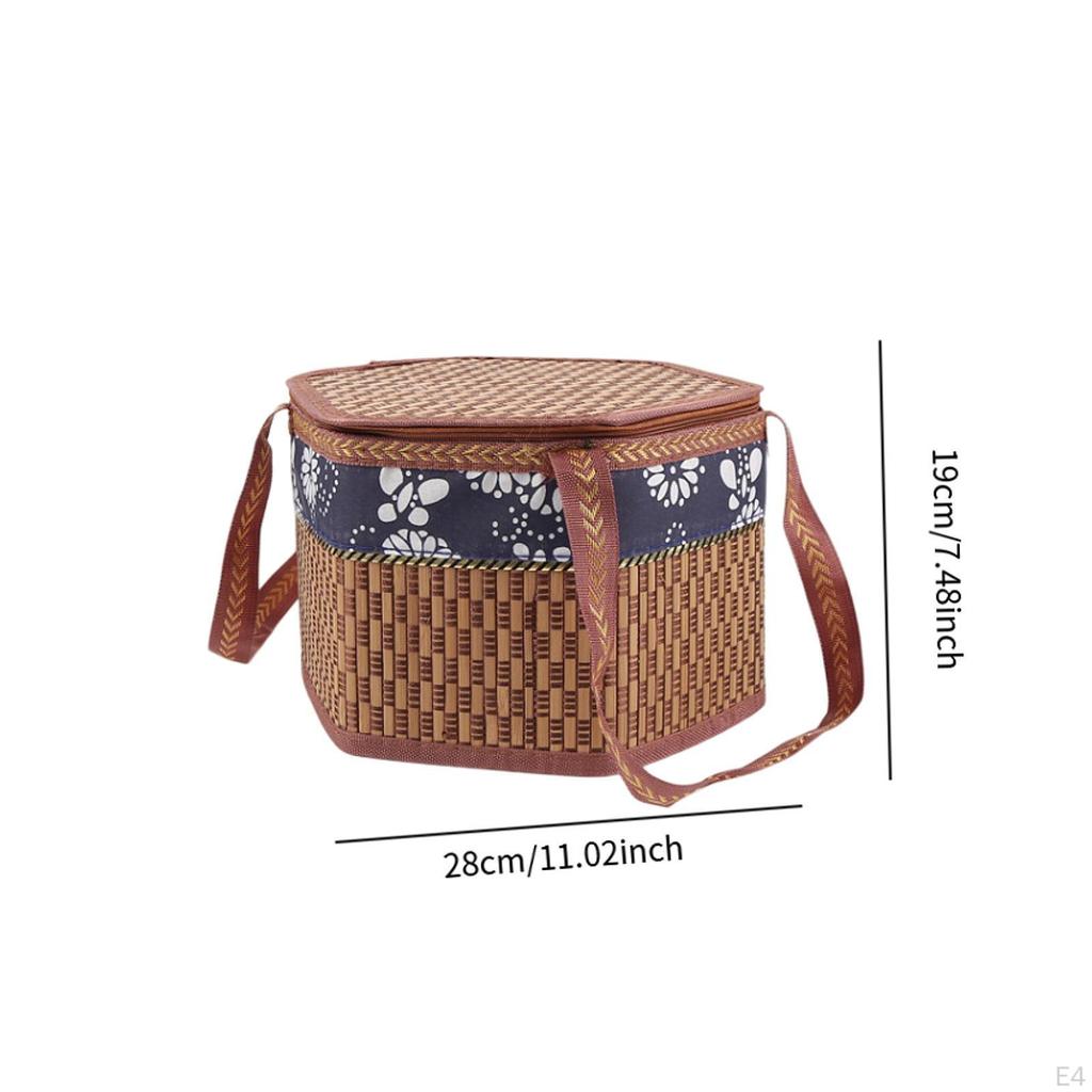 Bamboo Woven Basket Food Container Double Handles Top Handle Portable Gift Wrapping with Lid for