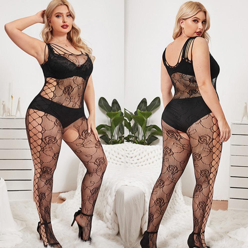 Sexy durchsichtige Bodystockings mit offenem Schritt, Mode, schwarze Strumpfhosen, Dessous-Set, erotischer Spitzen-Jumpsuit, Strampler, sexy Nachtclub-Kleidung