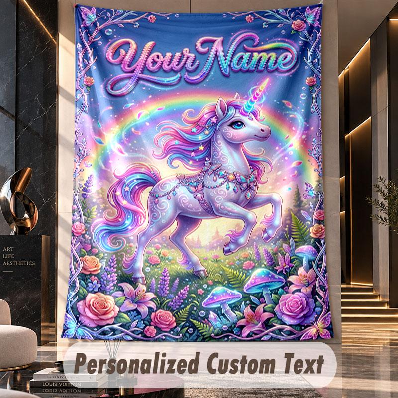 Unicorn (59) Theme Custom Tapestry Personalized Custom Name Text Wall Hanging Tapestry Home Decor Background Cloth