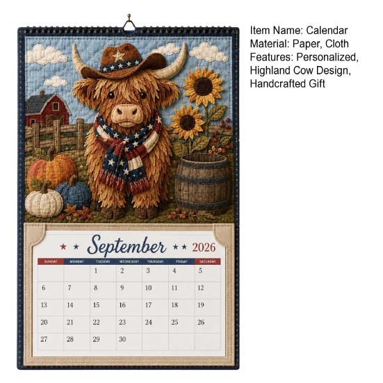 Crafting Project for Adults Highland Cow Farmhouse Calendar DIY Kit 12 Months, Handmade Monthly Decorative Wall Planner Paper And Cloth Craft