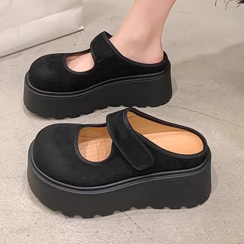 

Маффины толстоподошвенные сумка голова полушлепанцы для женщин, 2025 весна новые увеличивающие рост универсальные липучки ретро крутые шлепанцы 40