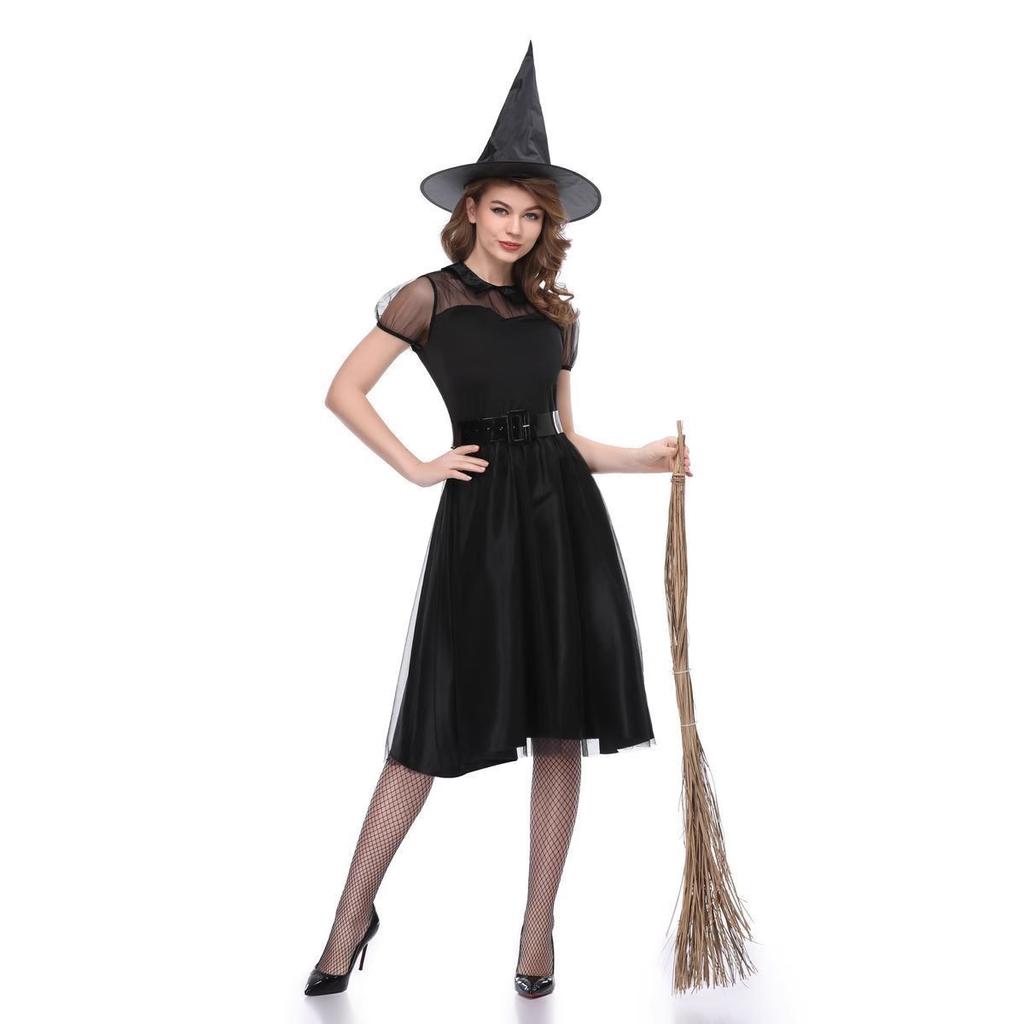 Halloween new black veil witch costume, witch costume, temperament witch night ghost game costume stage performance costume