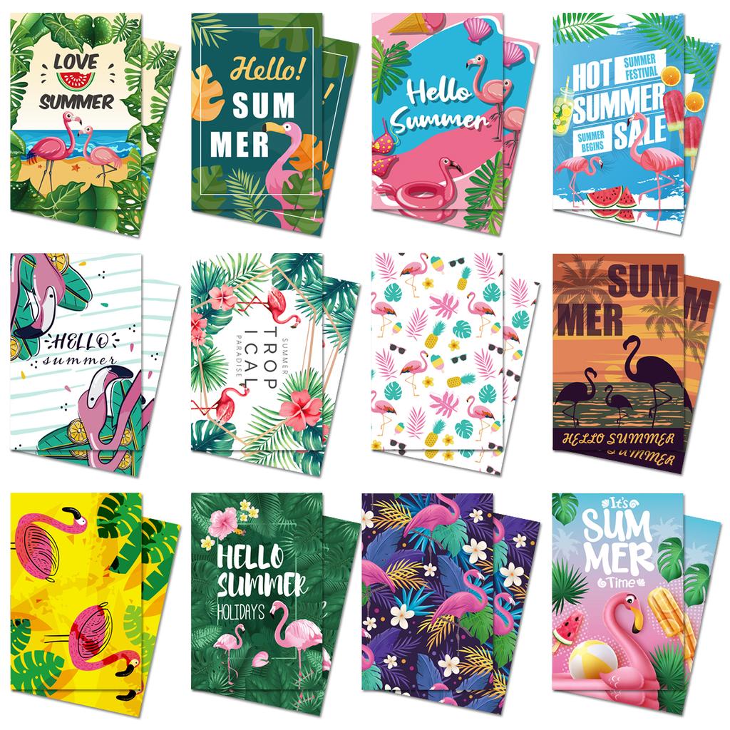 12pcs Hawaiian Luau Hello Summer Flamingo paper Invitations card Aloha theme Tropical Summer Beach Birthday party decoration
