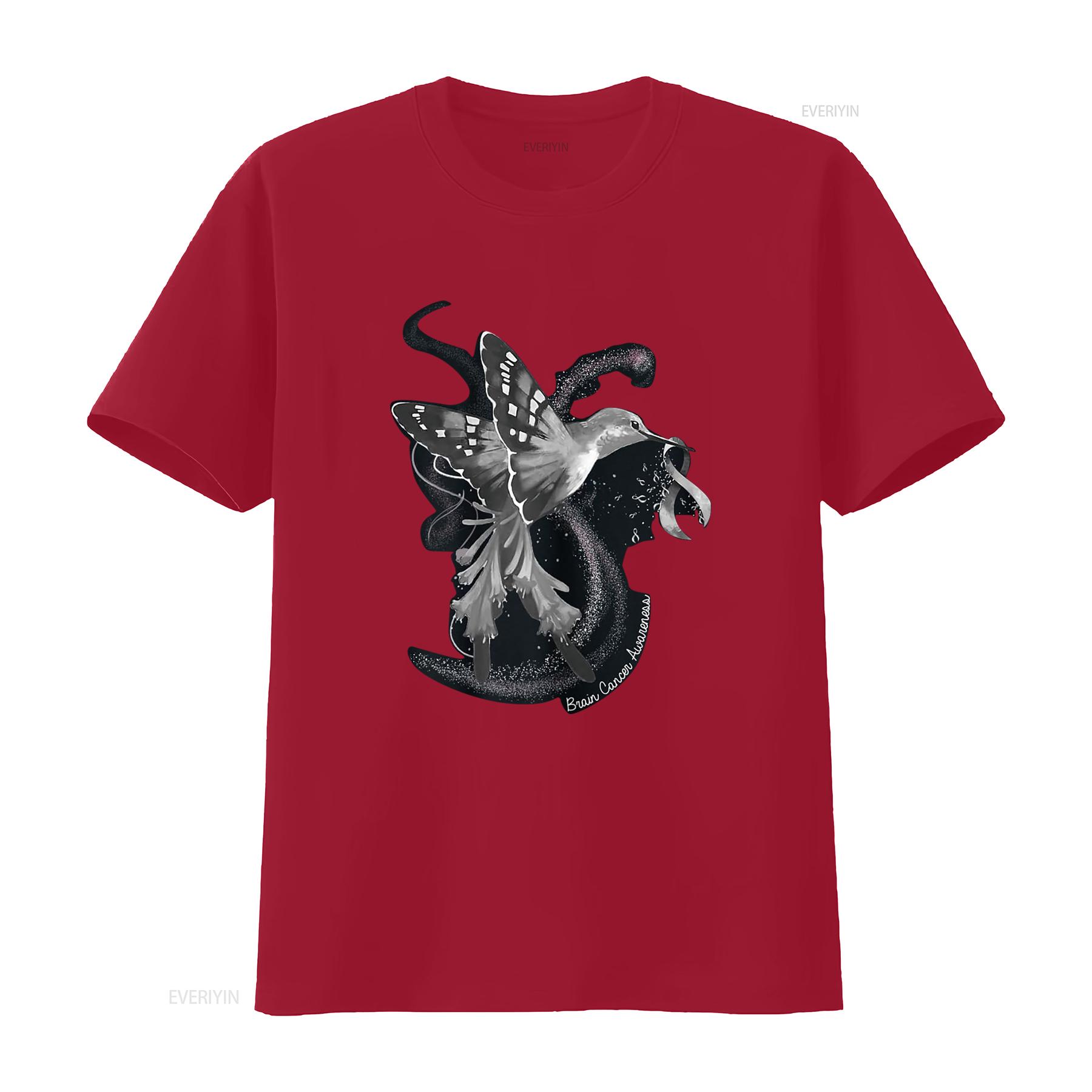 Hummingbird Holding Gray Ribbon Brain Cancer Awareness T Shirt vintage Washed Unisex Breathable Casual fashion Slightly S