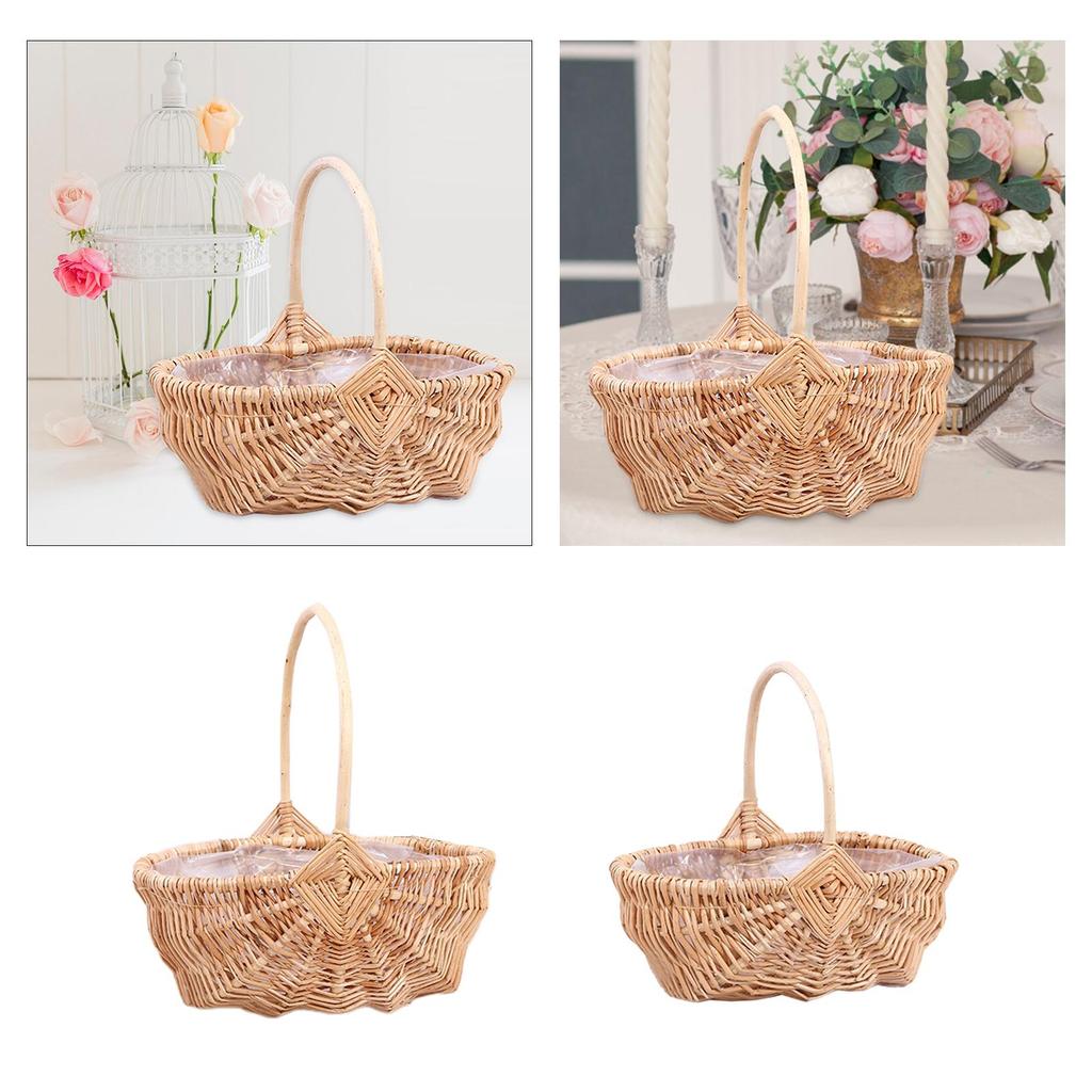 Storage Basket Wedding Flower Basket Rustic Empty Portable Flower Girl Basket for Camping Party Holiday