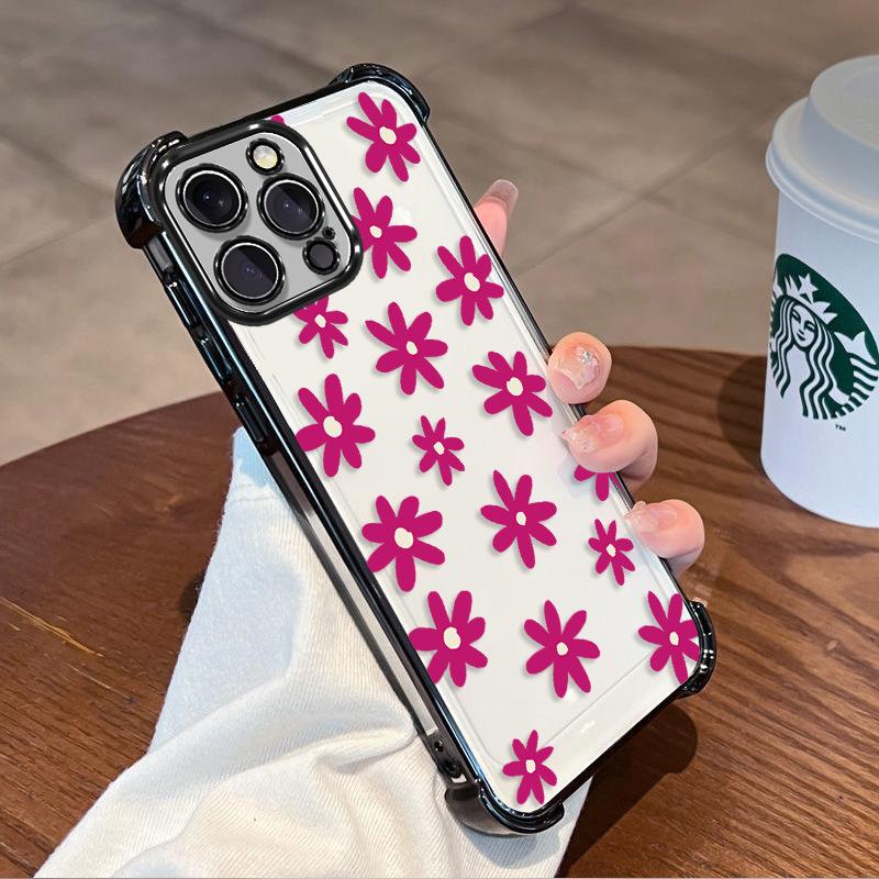 Simple Niche High-end Flower Suitable for Iphone15 Airbag Mobile Phone Case Apple 17 Four-corner Anti-drop Cover 16pm