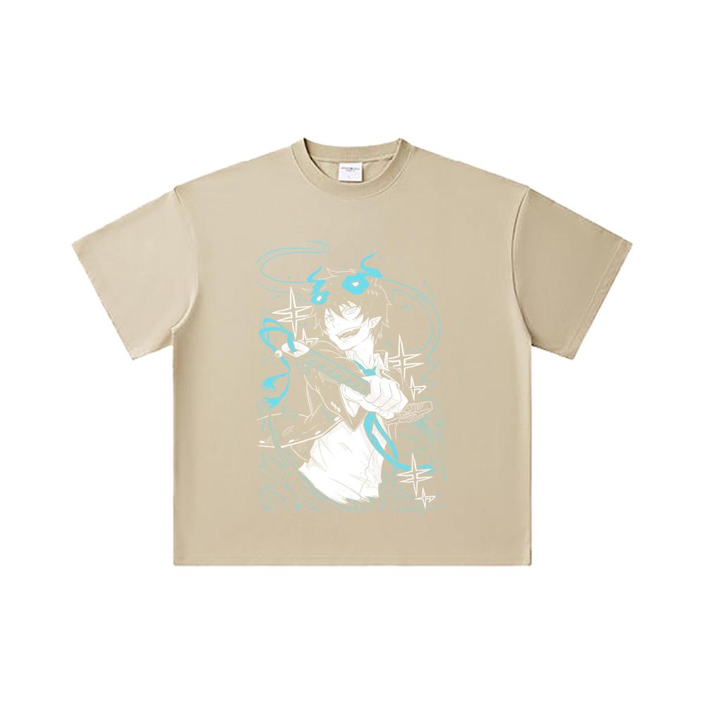 260 GSM Double Yarn 32 Count 100% Cotton Blue Exorcist V1 Rin Print Unisex Heavy Cotton T Shirt