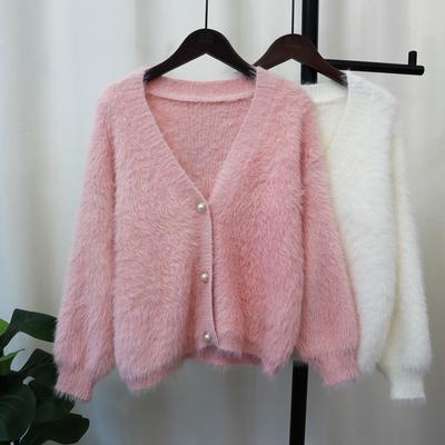 Solid Color Imitation Mink Velvet Knitted Cardigan Autumn and Winter New Loose Soft Waxy High-end Sweater Jacket Women