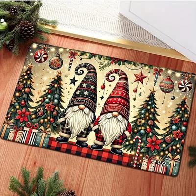 Weihnachtsthema Teppich Feiertagsparty Anti-Rutsch Bodenmatte Heimdekoration Wohnzimmer Weihnachtskarikaturmuster Bodenmatte