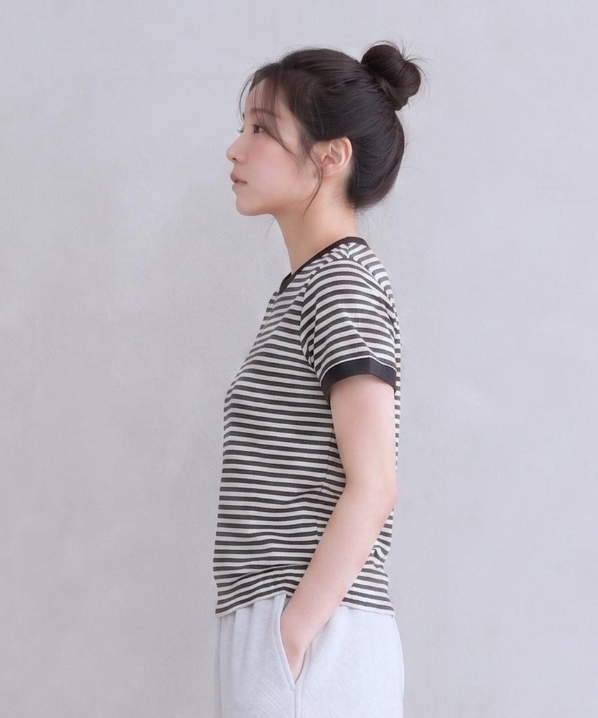 ADERNM Slub Stripe Ringer Crop T Black