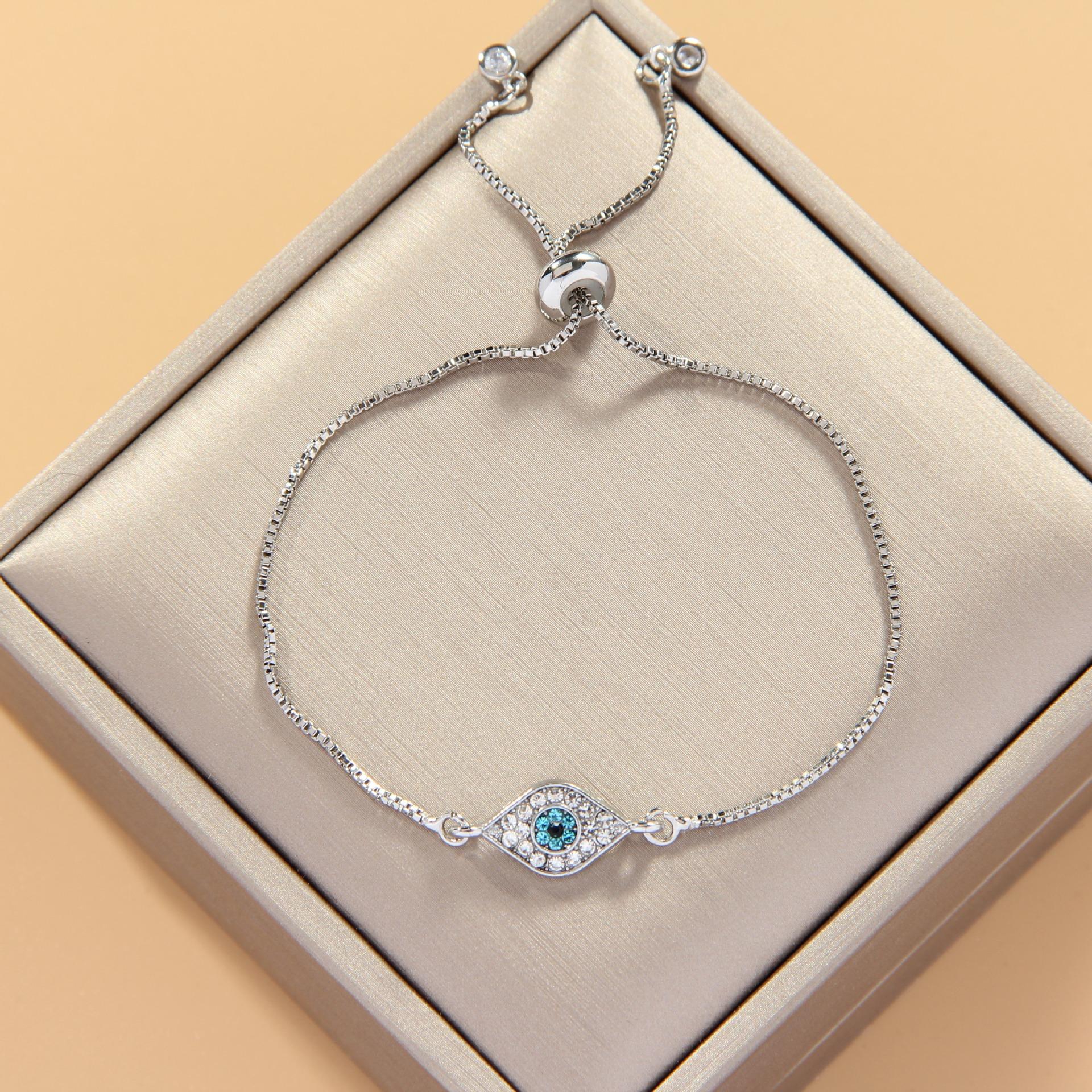 

Faux Blue Diamond Evil Eye Bracelet Sliding Knot Adjustable Women Minimalist Southeast Asian Fashion