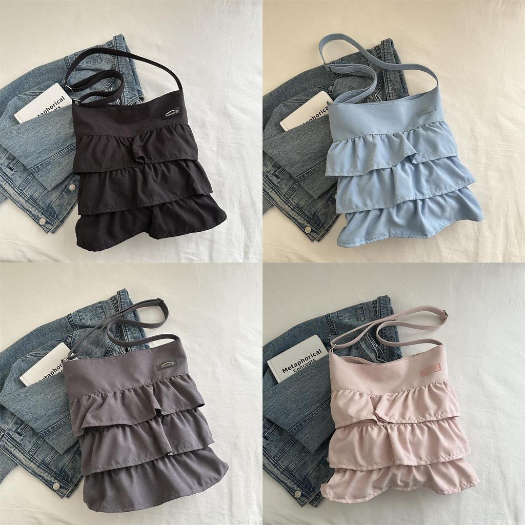 Nylon Tote Bag With Ruffle Design For Casual Daily Use