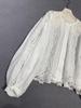 2026 Spring French White Lace Shirt with Loose Lantern Sleeves and Hollow Embroidery