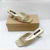 Square Toe Block Heel Rhinestone Single Strap Sandals Women High Heel Casual Summer Slide Shoes