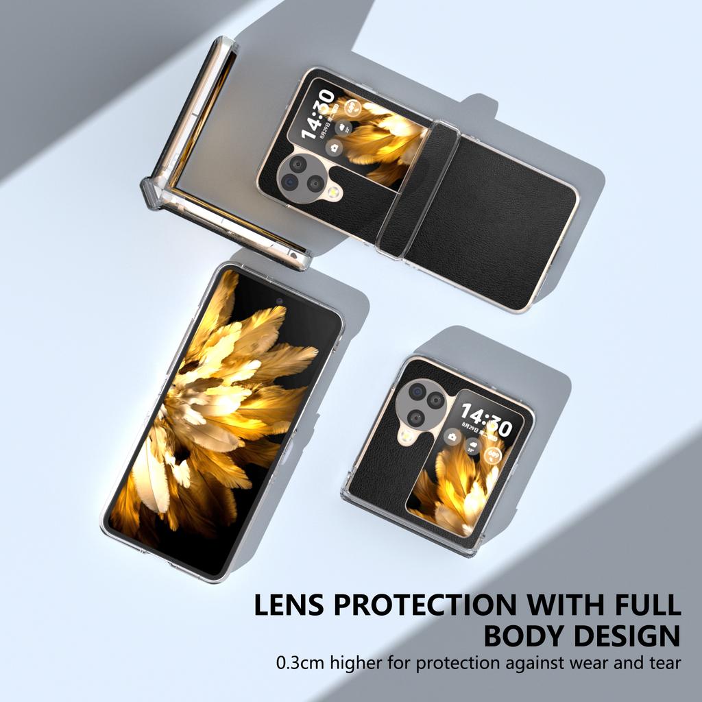 For Oppo Find N3 Flip 5G Case Hinge Protection Leather+PC Clear Frame Phone Cover