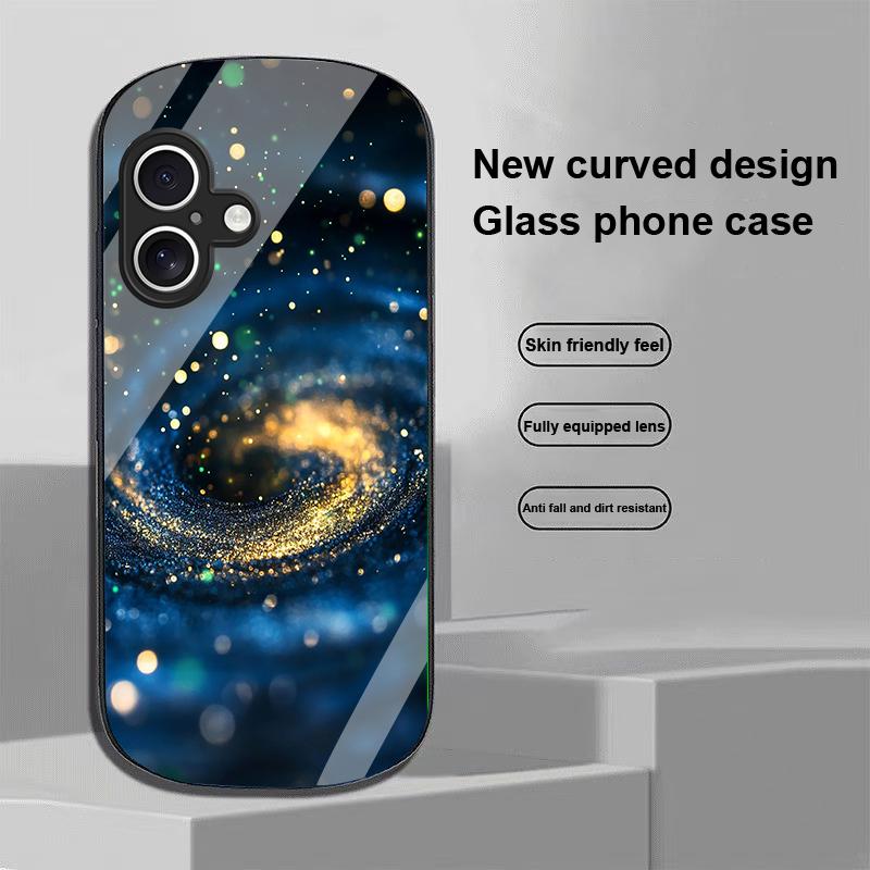 Spiral Vortex Black For Apple IPhone 16 11 13 15 14 Pro Max 12 Mini 7 8 Plus XR X XS Elliptical Shaped Tempered Glass Phone Case