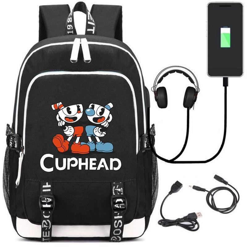 Stilvoller Cuphead Rucksack mit USB-Ladeanschluss für Kinder und Jungen für den Schulgebrauch