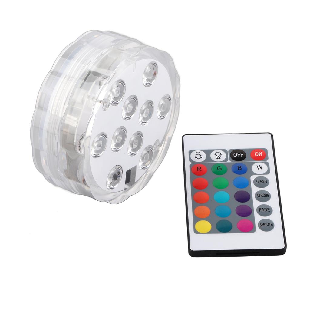 Submersible LED Lights IP68 Waterproof 10LEDs 16 Lighting Effects Battery Operated Spot Light with