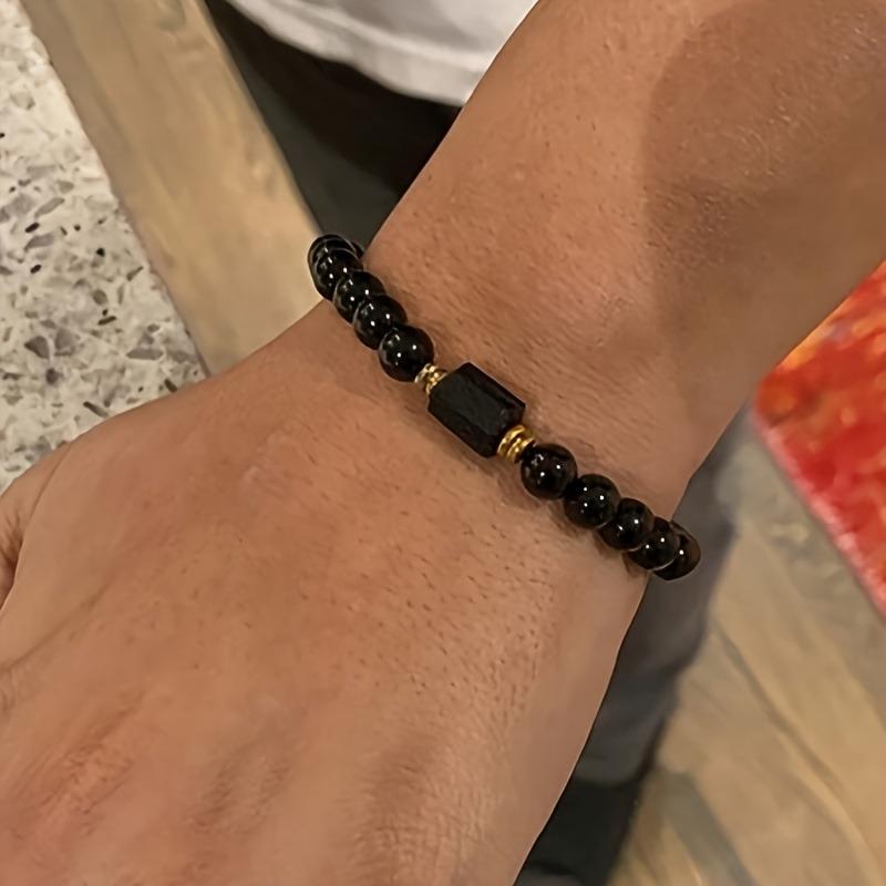 Natural Raw Stone Black Beaded Bracelet | Crystal Protection Jewelry, Vintage Style, Suitable for Men and Women