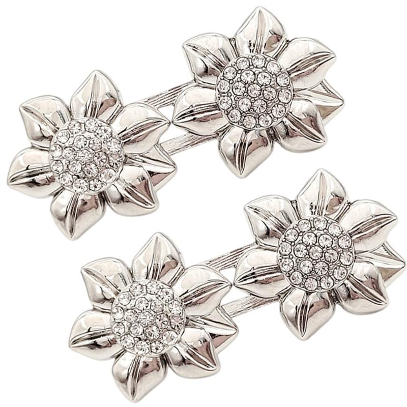 Detachable Alloy Waist Cincher Button Sparkling Crystal Flower Closure No Sew Fashion Accessory