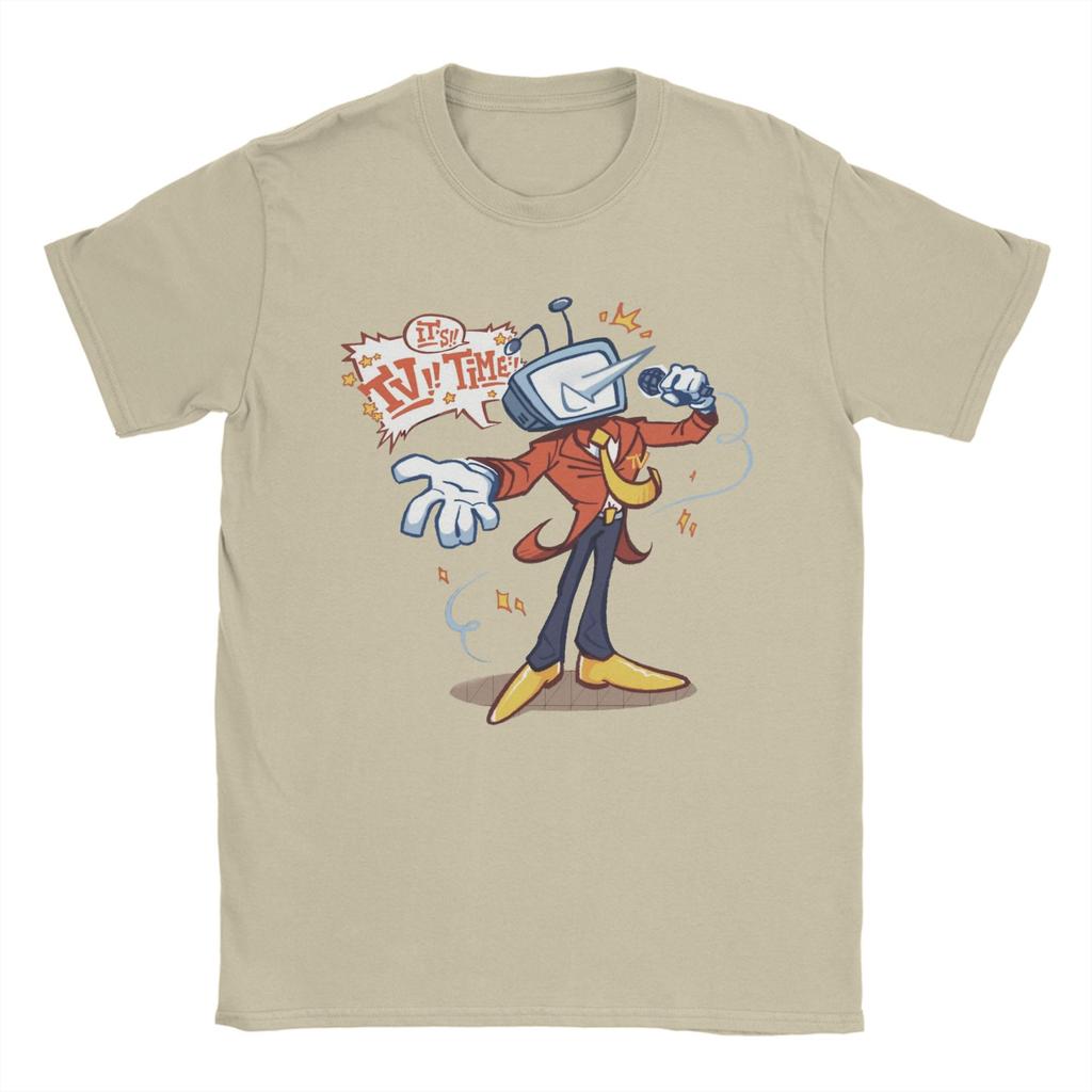 Deltarune Tenna TV Time T-Shirts for Men Humor Pure Cotton Tees O Neck Short Sleeve T Shirt Summer Tops