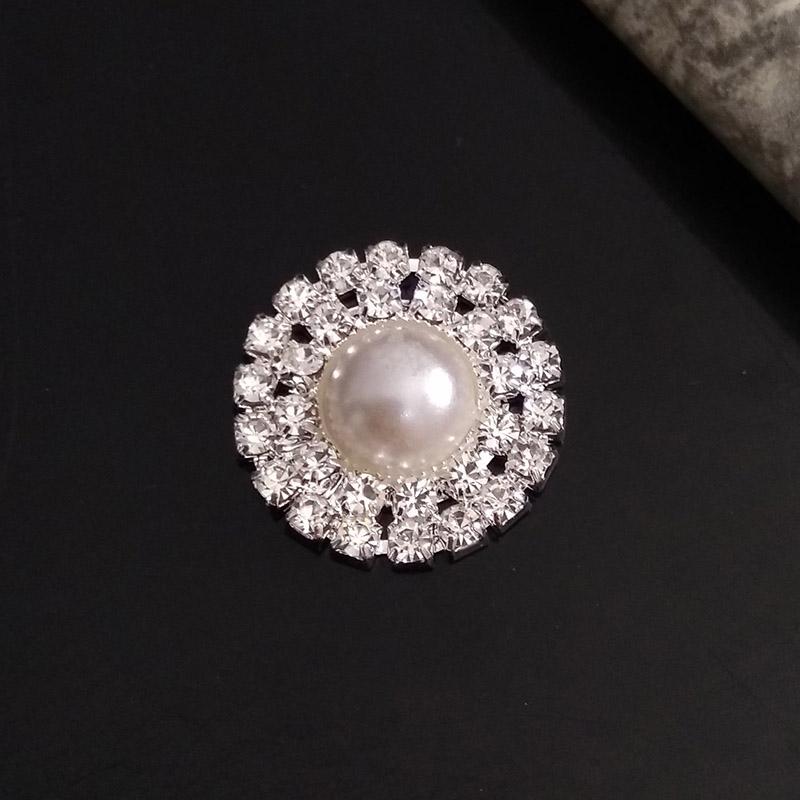Engood 100Pcs 22mm Pearl Center Double Rhinestone Button Sewing Trim & Embellishments Craft Buckles for Wedding DIY Hair  HZ276