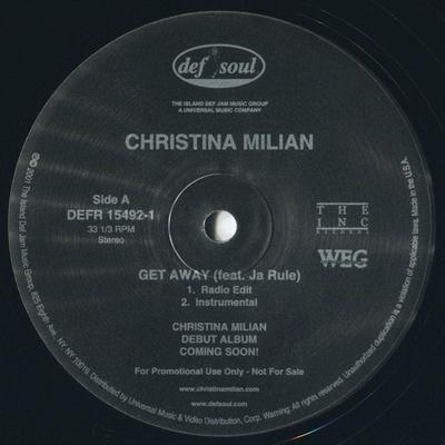 12inch Record CHRISTINA MILIAN, JA RULE - Get Away DEFR154921 DEF SOUL 2001 US Rap & Hip-Hop/R&B Used