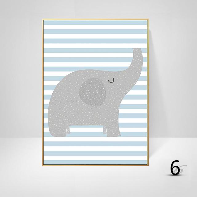 Ins Fresh Style Modern Cartoon Elephant Rabbit Sheep Room Decorative HD Hanging Painting Cuadros Decoracion Salon Canvas Art
