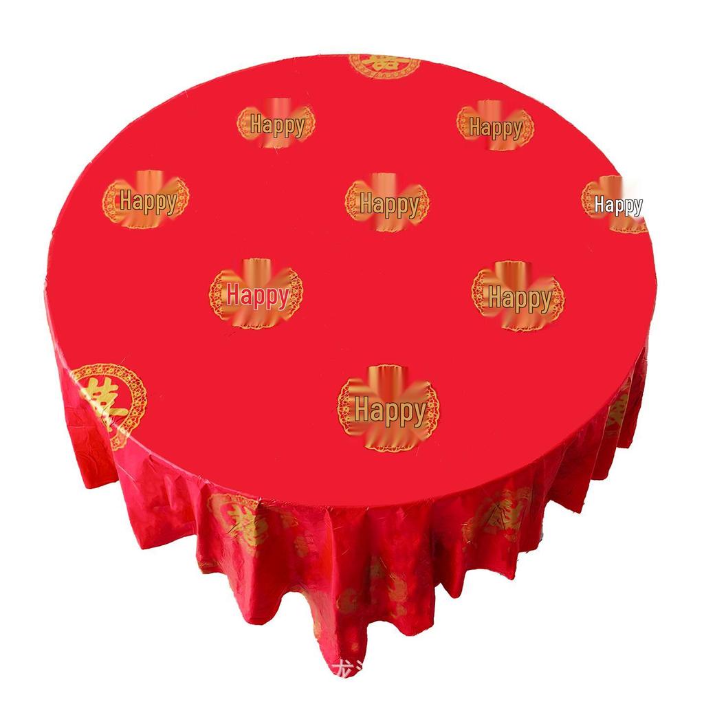 Double Happiness Thickened Disposable Tablecloth - Deep Red for Weddings, Banquets, and New Year Celebrations.