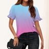 Ladies Summer Print Short Sleeve Ruffle Round Neck T-Shirt