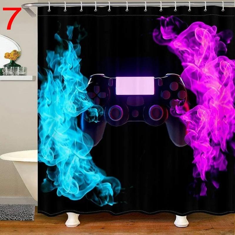 Funny Gamer Shower Curtain Classic Video Gaming Device Modern Cloth Polyester Fabric Waterproof Bathroom Decor with 12 Hooks