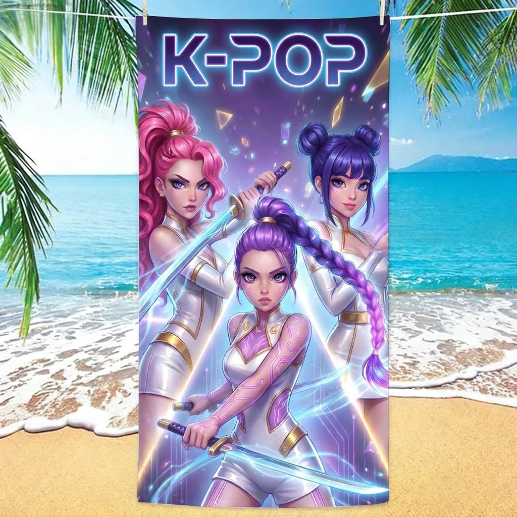 1pc K POP Beach Towel Single Sided 2D Print Soft Microfiber Beach Towel Beach Pool Spa Bathroom K-Pop Decor Trendy Gift For Fans