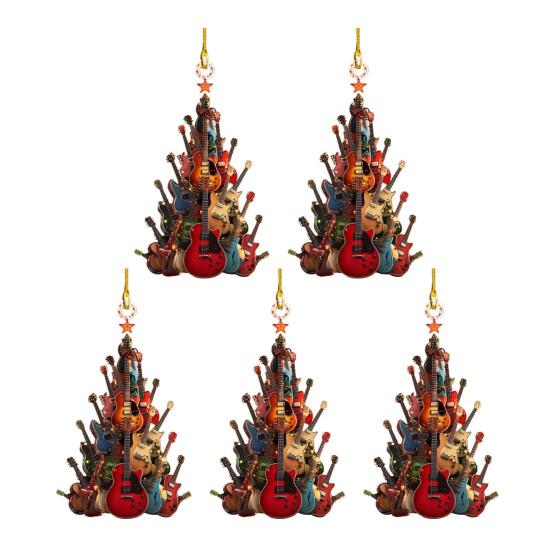 Kytarová vánoční ozdoba 2D akrylová Rockin' Around The Guitar ozdoba Hudební nástroj závěsná dekorace pro kytaristu hudební nadšence