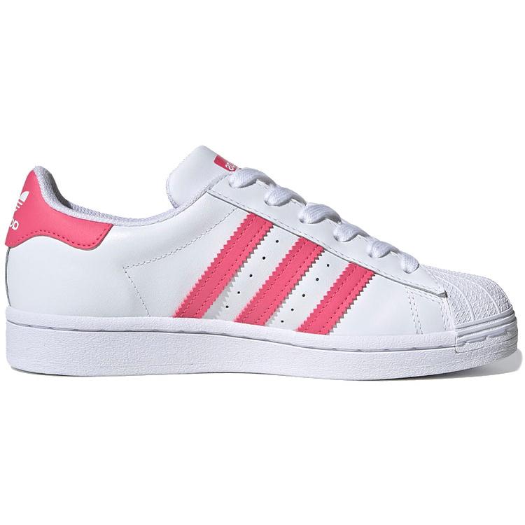 Adidas Originals SUPERSTAR J Leather Abrasion Resistant Low top Skateboard Shoes Bright White Powder Unisex FW0773