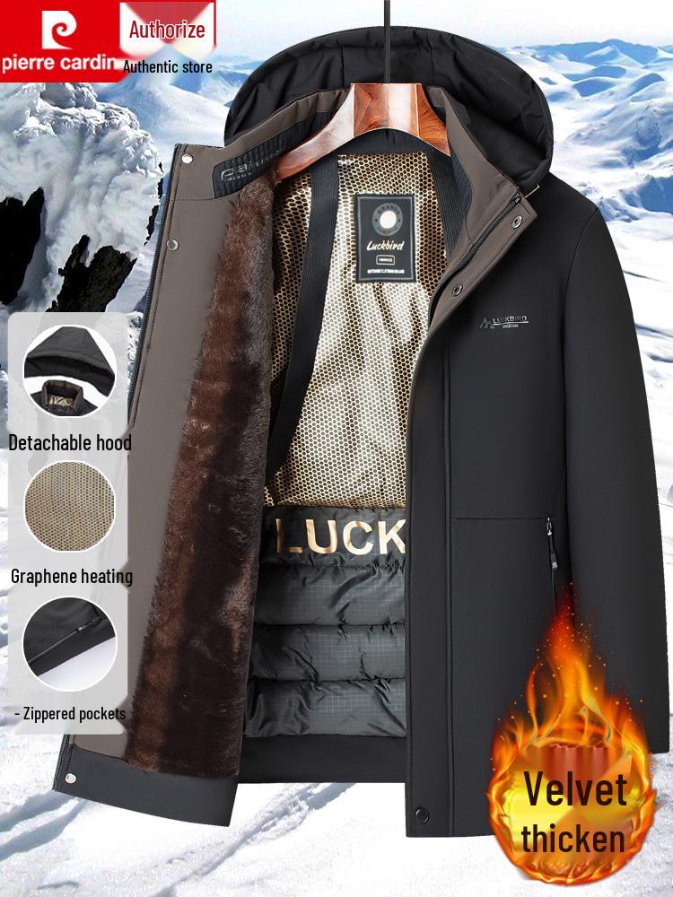 Pierre Cardin Men's Mid-Length Thickened Winter Parka with Golden Sable Velvet