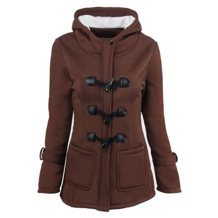 Winter Herbst Damen Große Größe Kapuzenjacke mit Hörnchenverschluss Baumwollgepolsterter Mantel