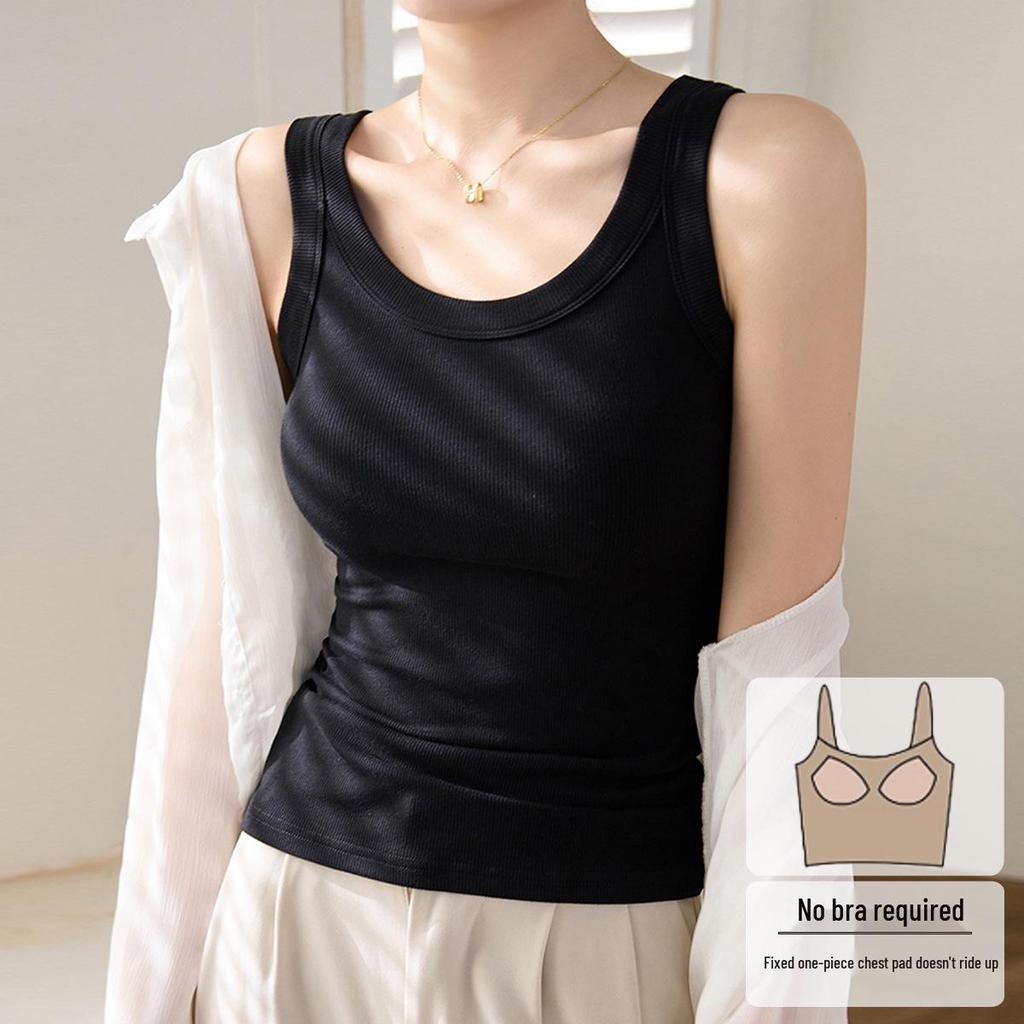 High-Quality, Elastic Ribbed Cotton Concealing Tank Top for Women - Anti-Exposure & Side Fat Concealing Design