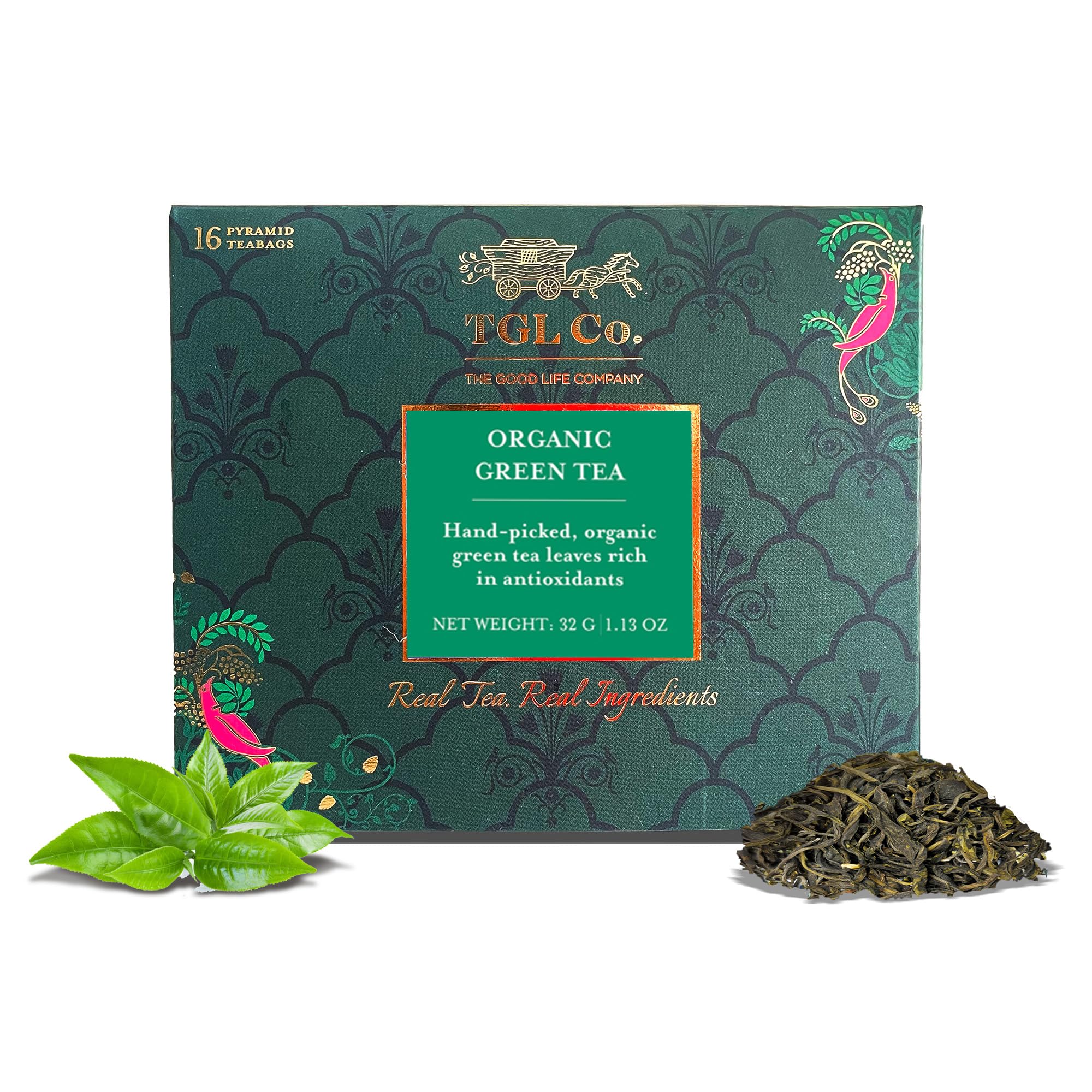 TGL Co. Organic Green Tea (16 Tea Bags) | Refreshing Aroma | Supports Blood Circulation | Aids Digestion | Rich in Antioxidants | Immunity