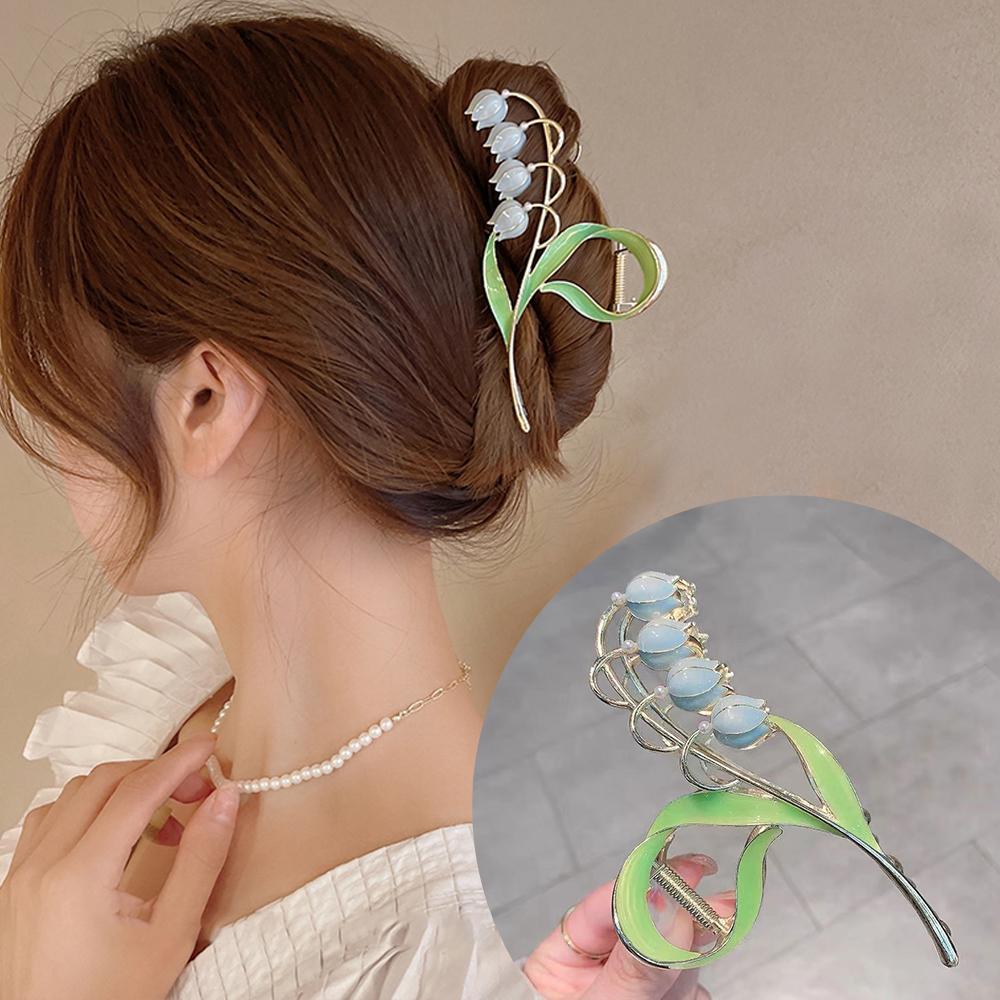 Pince à cheveux fleur Muguet en alliage pour femmes Tempérament Pince requin Crabe Mode Épingle à cheveux d'été Pince à cheveux Coiffure coréenne