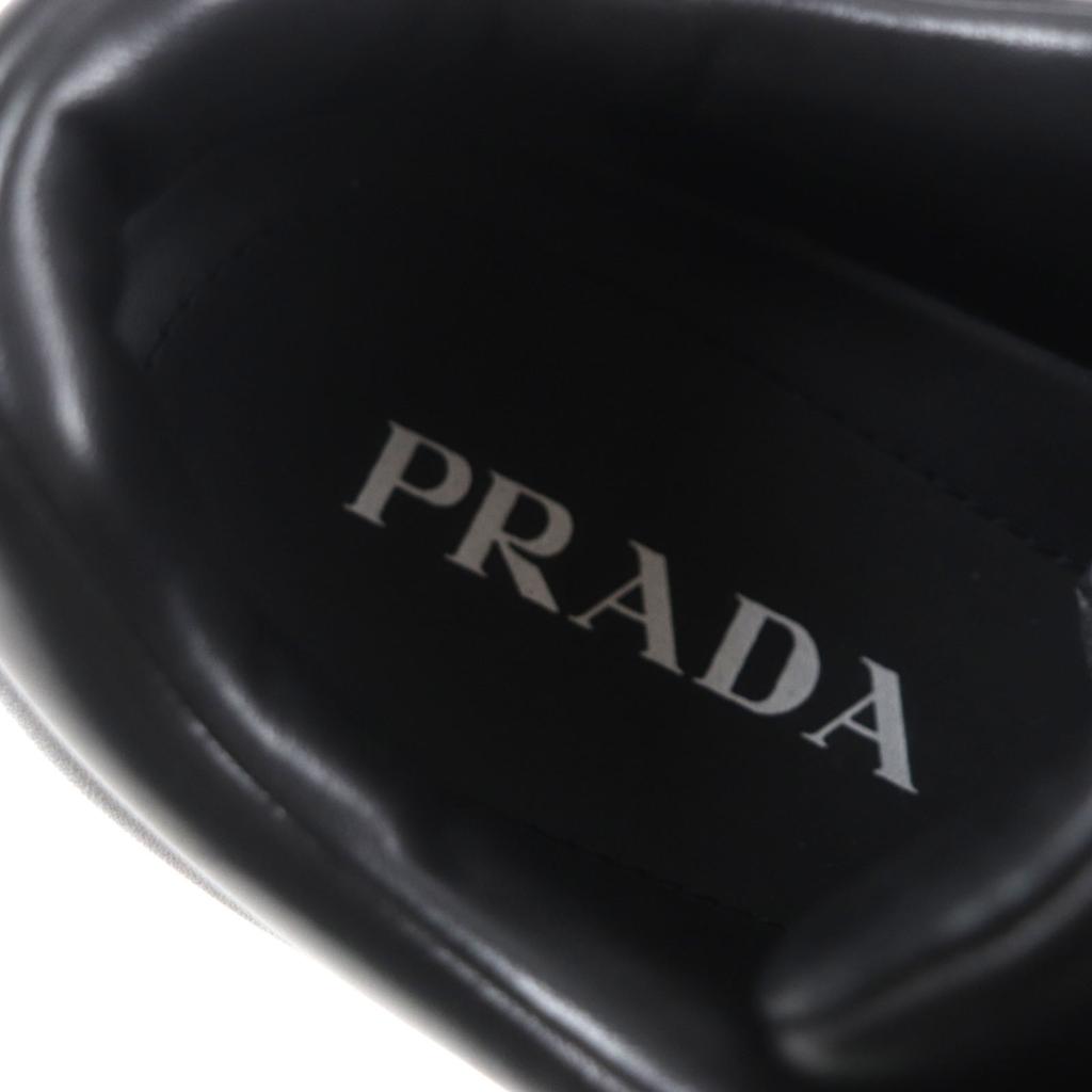 Pristine PRADA Sneakers Triangle Logo Triangle Plate Black Nappa Leather Mens 6 Used