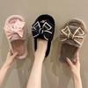 Fashion Casual Fluffy Slippers Women House Flats Elegant Love Bowknot Designer Shoes Ladies Indoor New Winter Fashion Platform Footwear