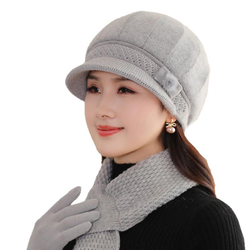 Women's Autumn/Winter Rabbit Fur Knitted Duckbill Hat for Middle-aged and Elderly