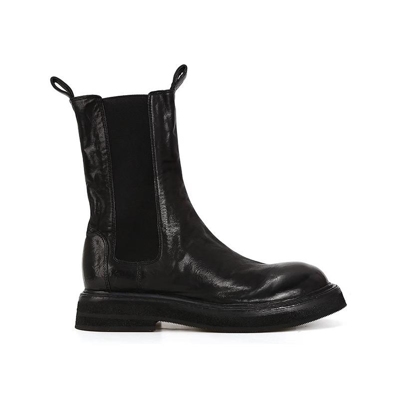 Spot Second Hair! Fashion Versatile New Washed Shrinkage Horse Leather Thick-soled Chelsea Short Boots Women's Cigarette Boots Autumn and Winter