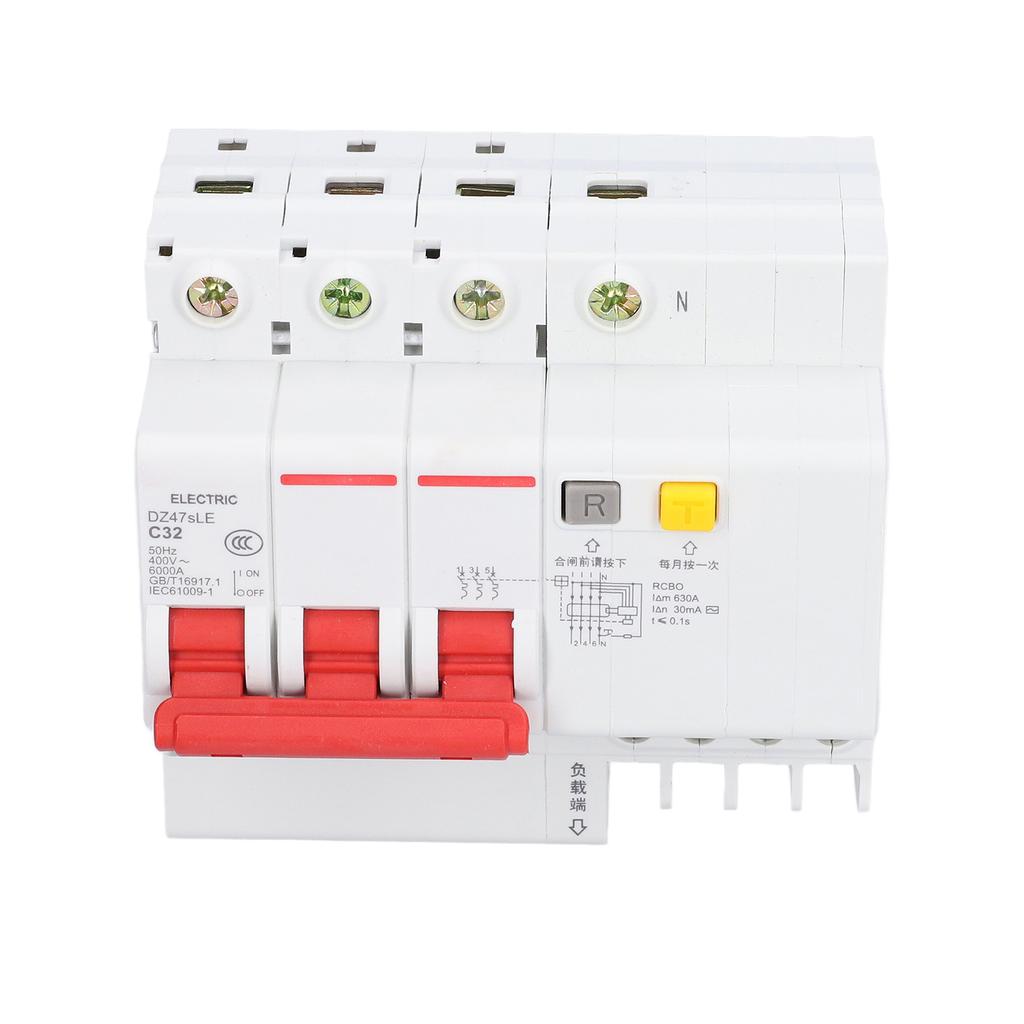 Residual Current Circuit Breaker 3P+N Miniature Circuits Breakers DIN Rail Mount AC 400V