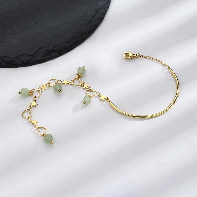 Retro Style Hollow Love Star Bracelet Niche Design Sense Beaded Tassel Hetian Jade Bracelet Women