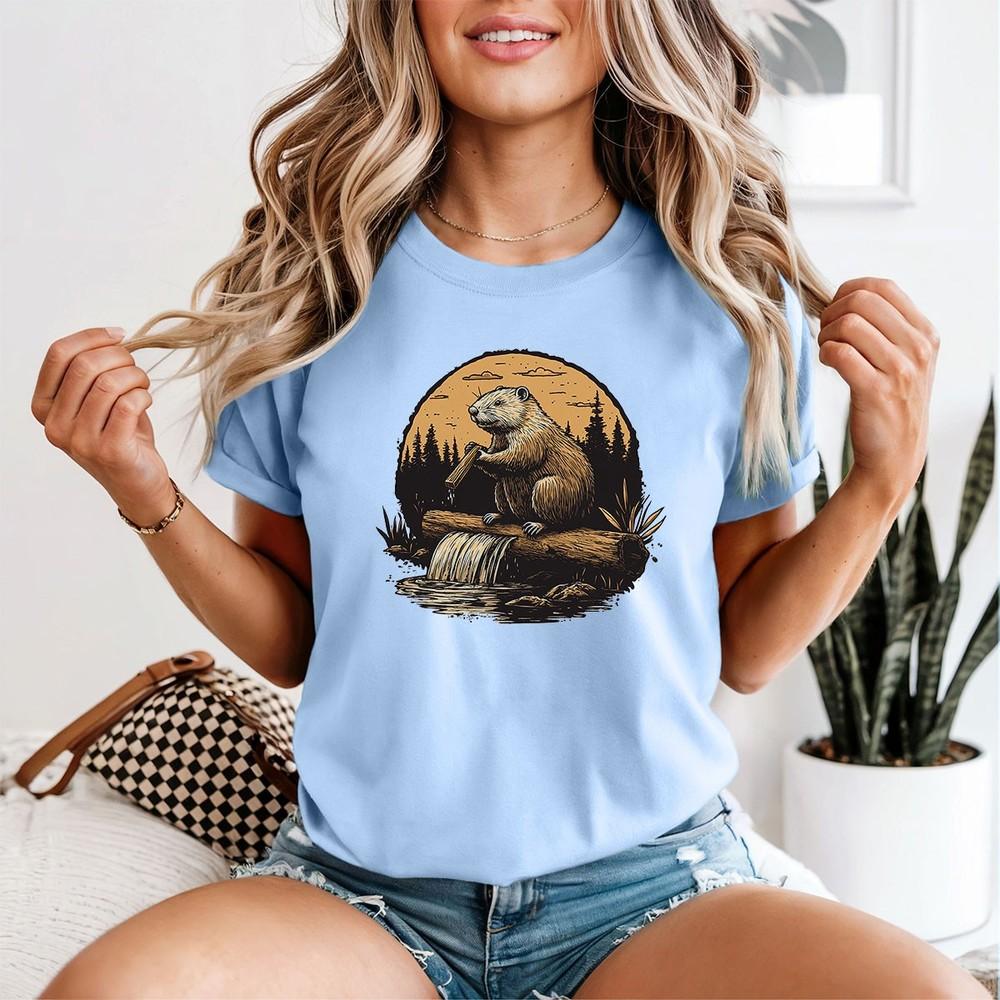 Beaver Wildlife Animals Unisexs TShirt Vintage Graphic Design 2XL