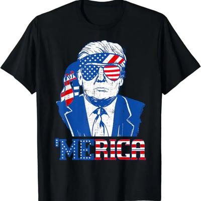 Camiseta Donald Trump Merica Gafas de Sol Trump Camiseta Bandera de EE. UU. Para Hombres Ropa Camisetas Mujer 100% Algodón Manga Corta Tops