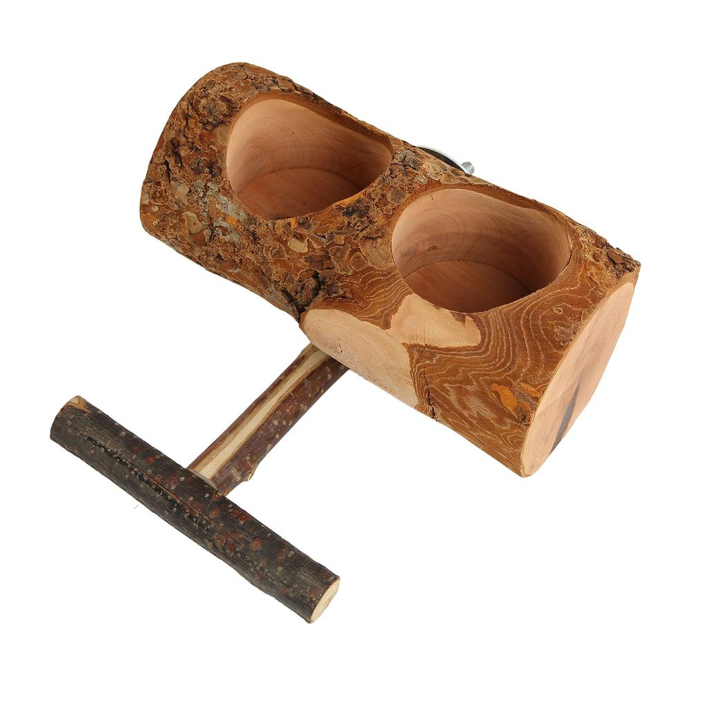 Wooden Parrot Cage Feeder Cups Natural Double Bowl Bird Feeding Watering Dish Cups with Stick