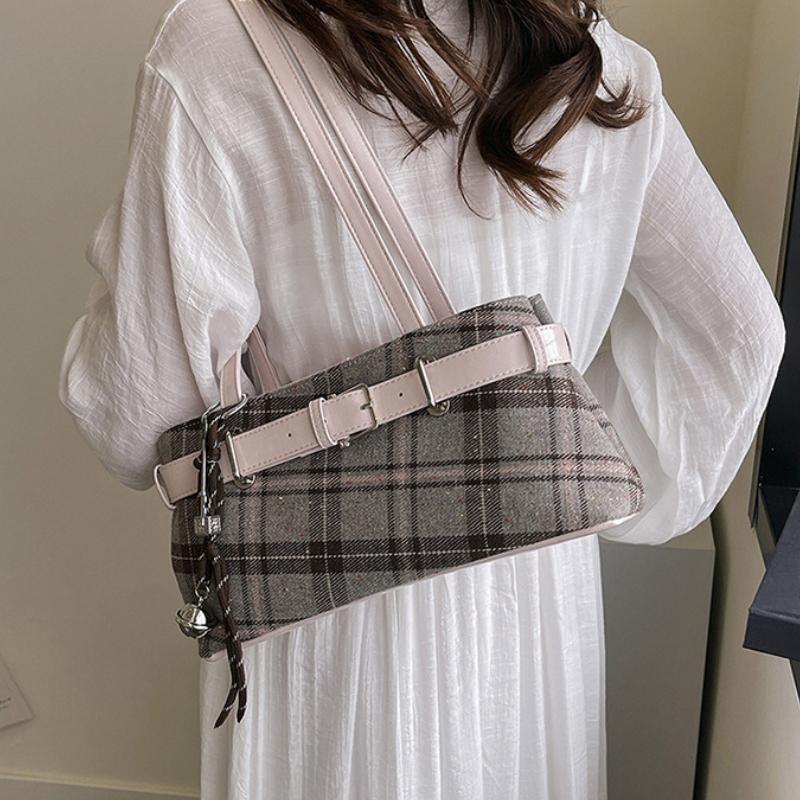 

Fashionable Retro Soft PU Leather Checked Shoulder Bags Large Capacity Bags for Women Zipper Cloth Women s Handbags